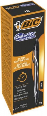 Gélové pero, 0,3 mm, stláčací mechanizmus, BIC "Gel-ocity Quick Dry", čierne