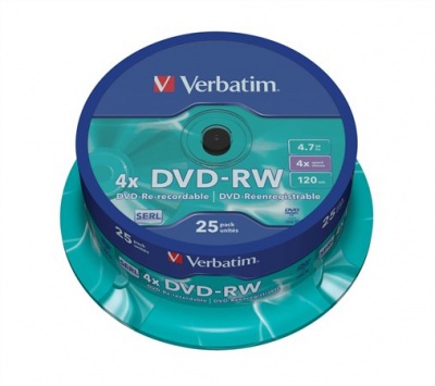 DVD-RW disk prepisovateľný, 4,7GB, 4x, 25 ks, cake box, VERBATIM