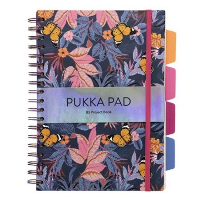 Špirálový zošit, B5, linajkový, 100 listov, PUKKA PAD "Project Book Bloom", rôzne vzory