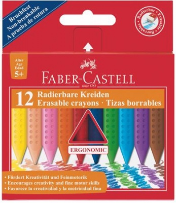 Voskovky, trojhranný tvar, FABER-CASTELL "Grip", 12 rôznych farieb