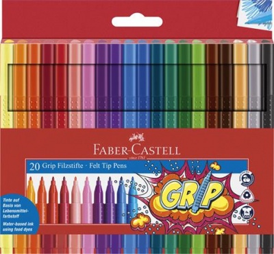 Fixky, sada, trojhranný tvar, FABER-CASTELL "Grip", 20 rôznych farieb