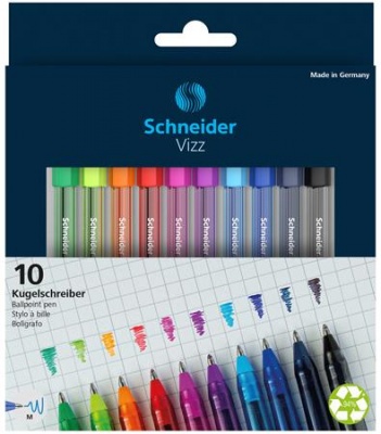 Guľôčkové pero, sada, 0,5 mm, s vrchnákom, SCHNEIDER "Vizz", mix farieb